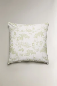 TOILE DE JOUY SATEEN PILLOWCASE WITH PALM TREES