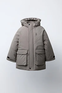 WATER REPELLENT PARKA WITH REMOVABLE FAUX FUR HOODIE