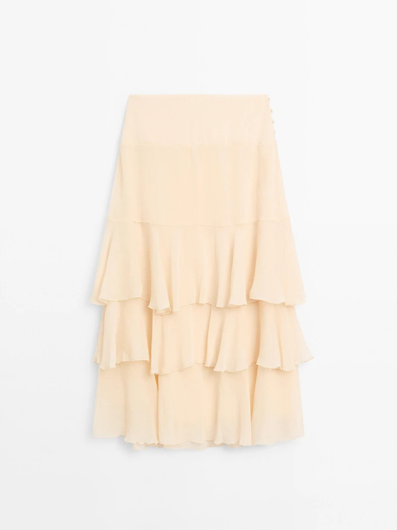 Long ruffled skirt with sash