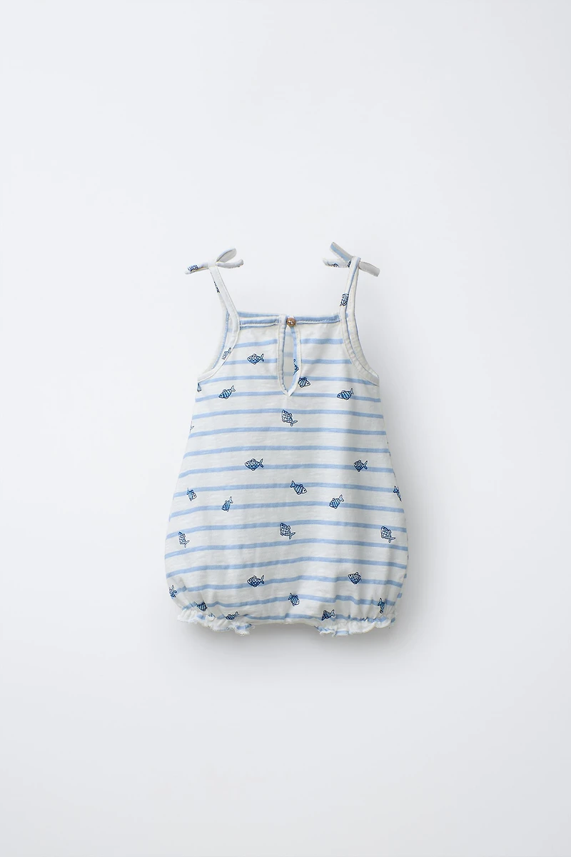STRIPED AND FISH PRINT ROMPER