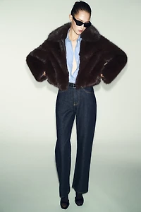 SHORT FAUX FUR LAPEL COLLAR COAT