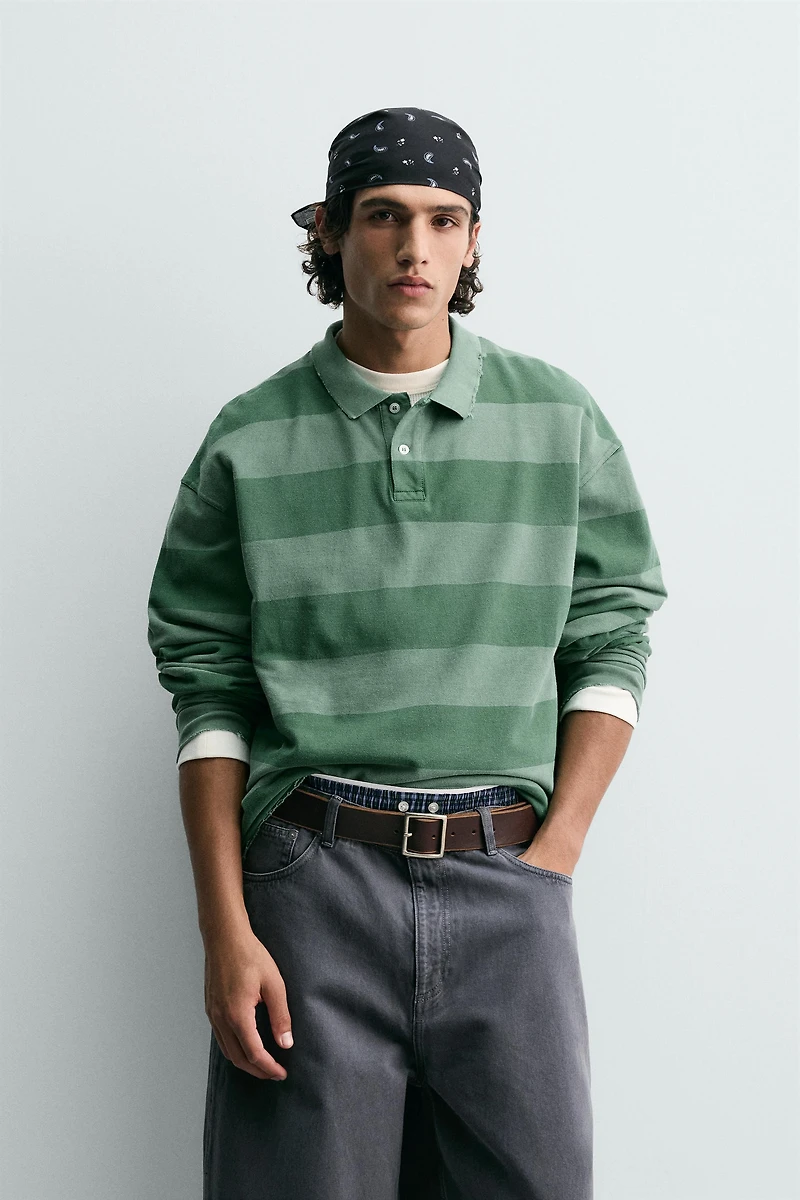 WASHED STRIPED PIQUÉ POLO SHIRT