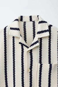 CROCHET STRIPED KNIT SHIRT
