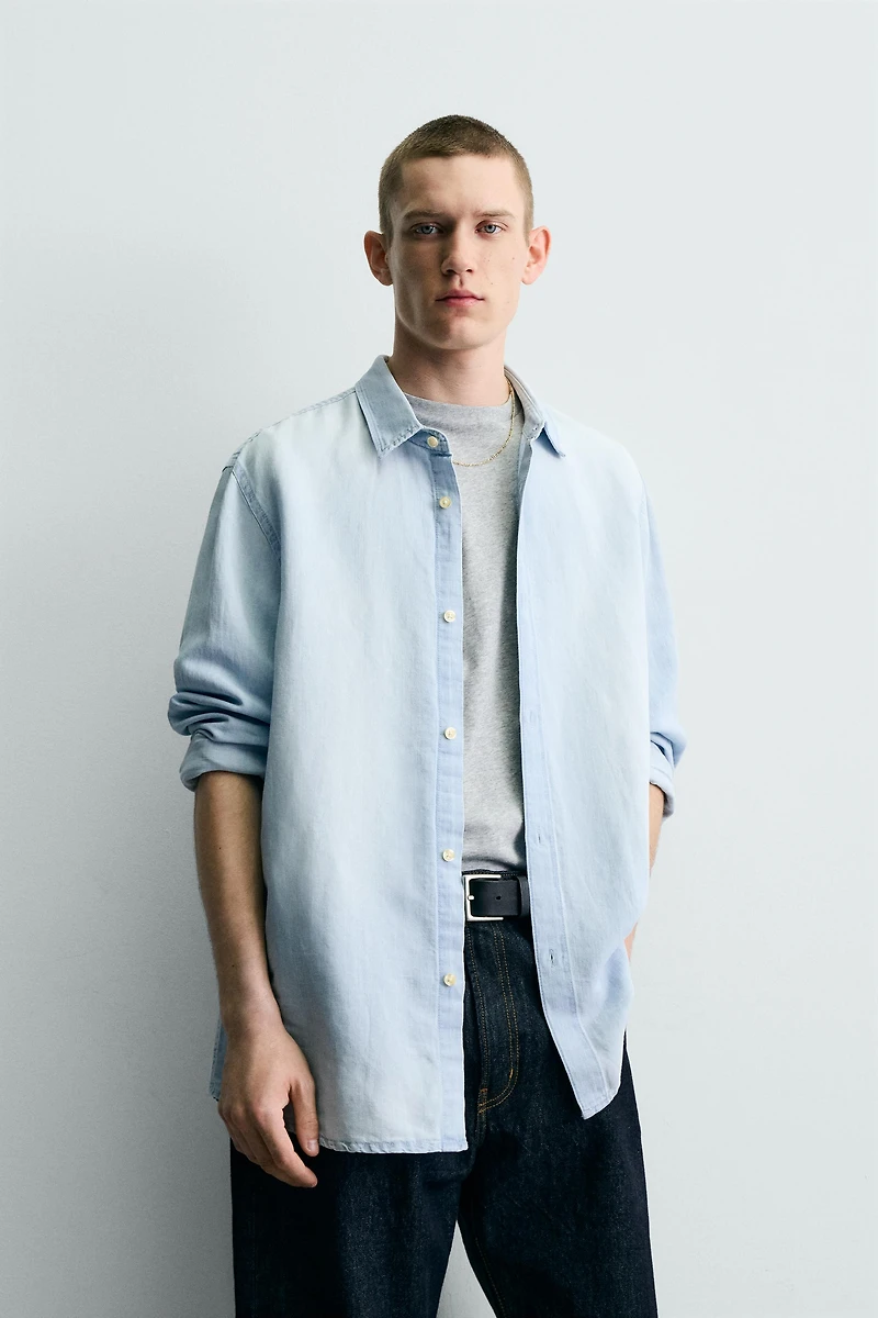 CHEMISE DENIM LIN/COTON