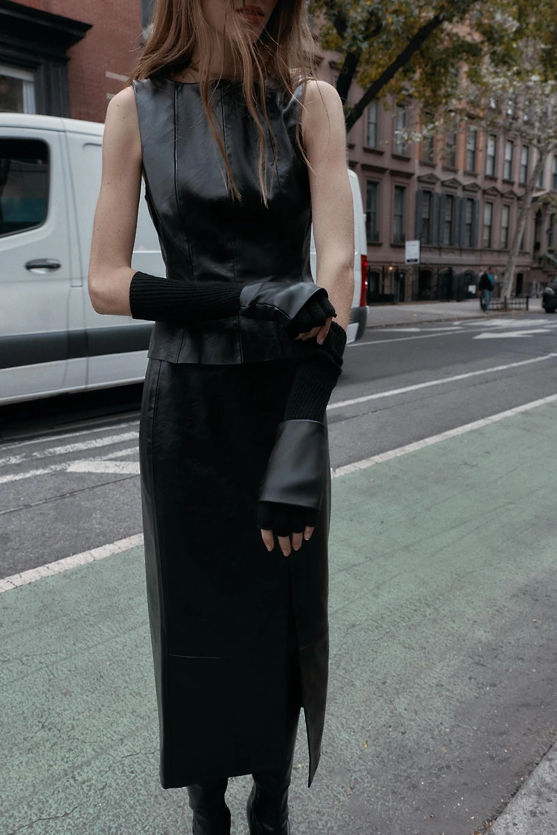 COMBINATION FAUX LEATHER MITTENS