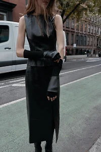 COMBINATION FAUX LEATHER MITTENS