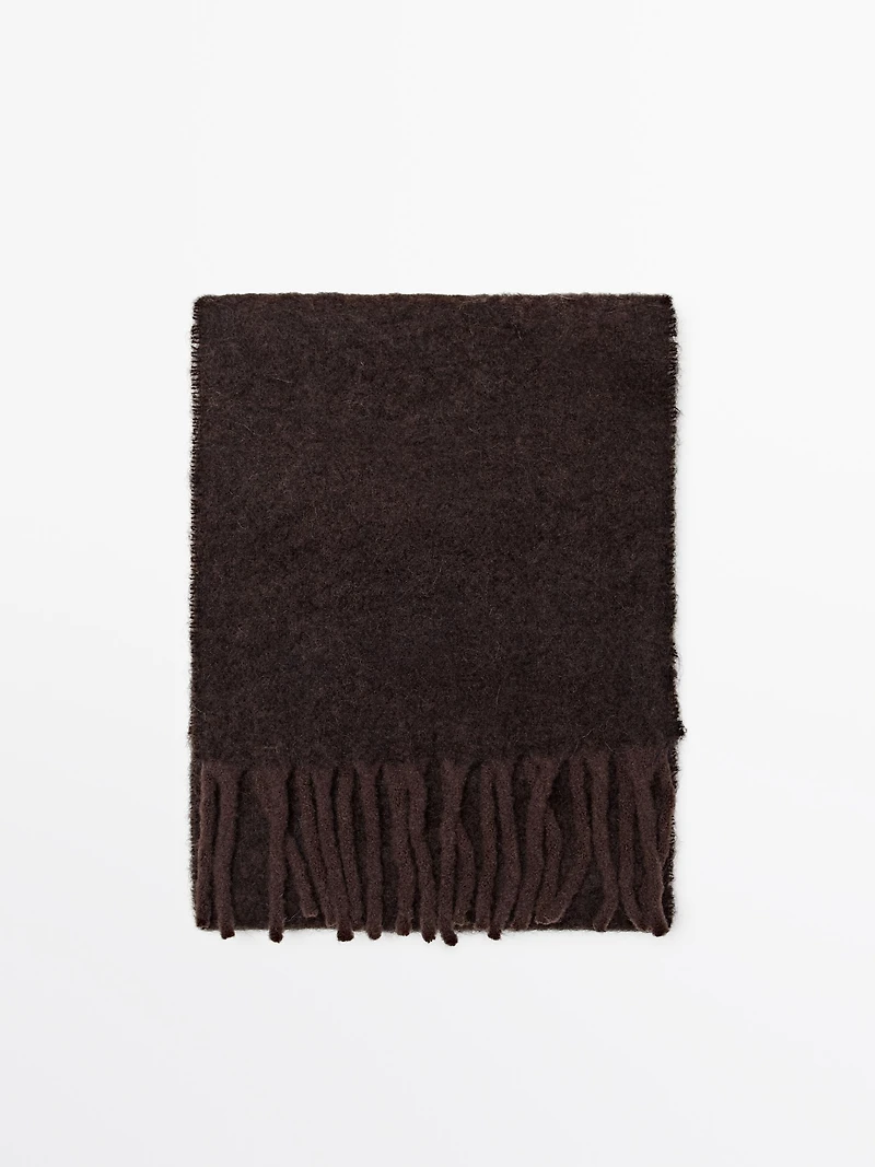 Fringed alpaca and wool blend scarf