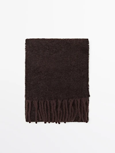 Fringed alpaca and wool blend scarf