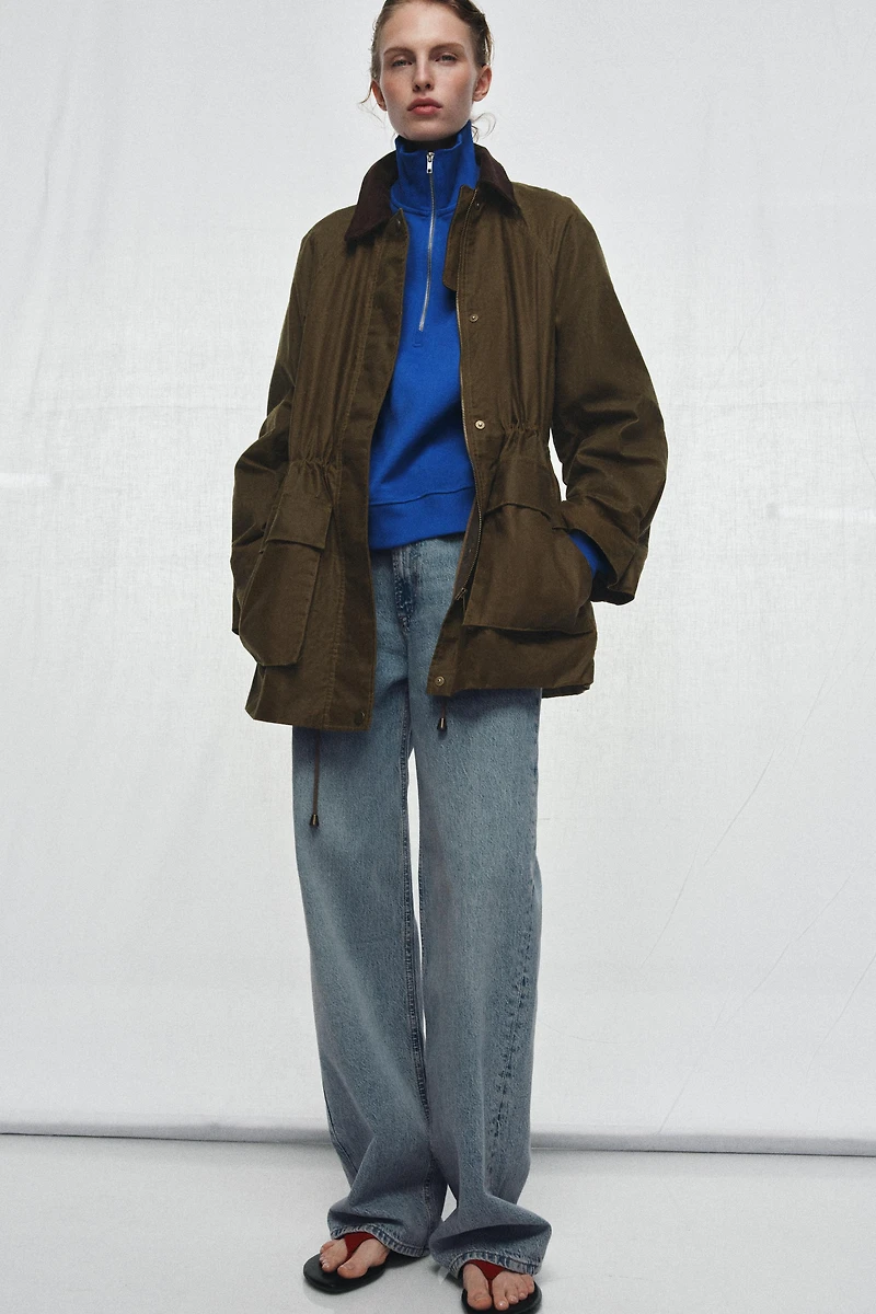 WAXED JACKET WITH CORDUROY COLLAR ZW COLLECTION