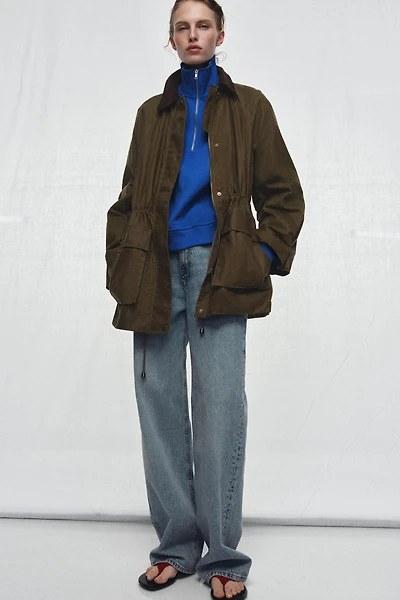 WAXED JACKET WITH CORDUROY COLLAR ZW COLLECTION