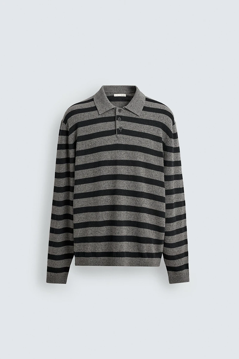 POLO EN MAILLE DE COTON ET LIN À RAYURES