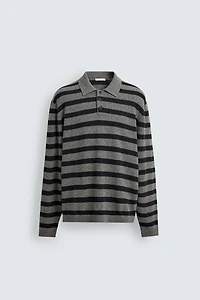 POLO EN MAILLE DE COTON ET LIN À RAYURES