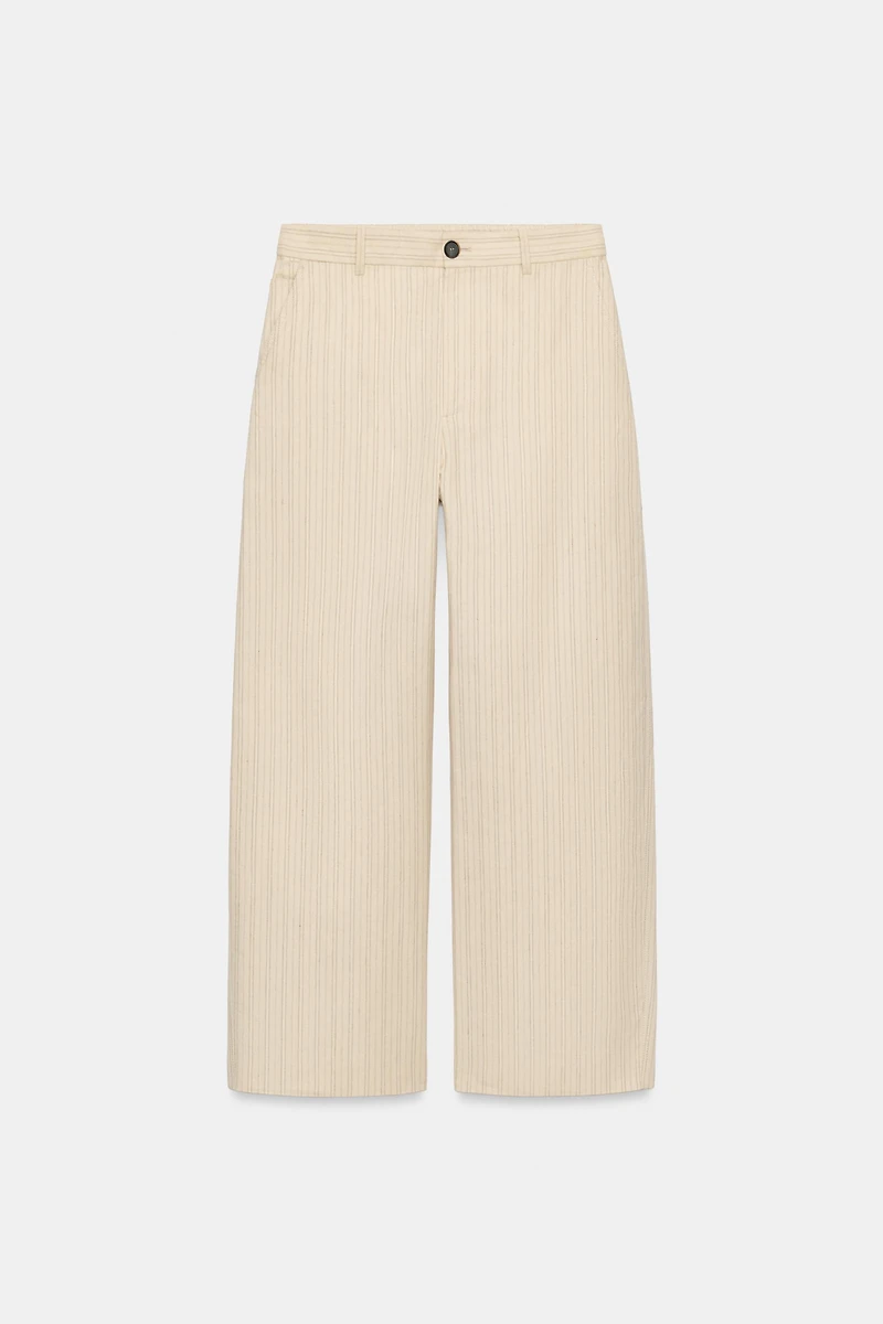 STRIPED LINEN-BLEND ZW COLLECTION PANTS