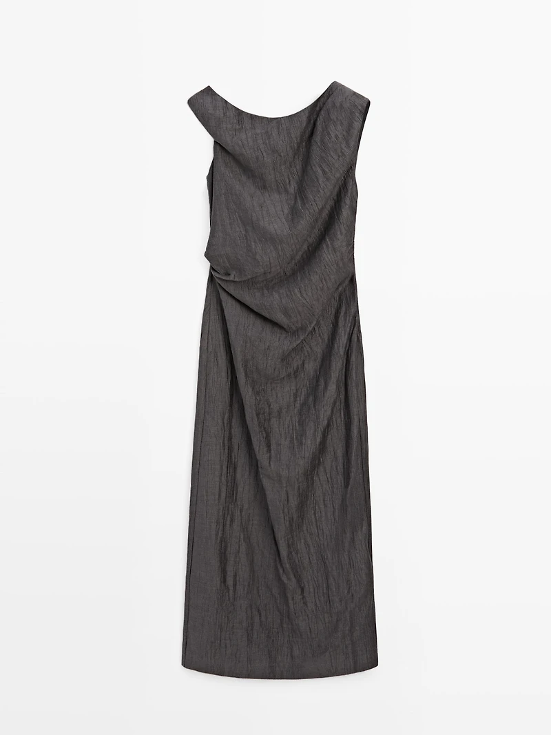Midi dress with pleated shoulder detail