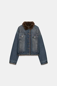 FAUX FUR DENIM JACKET ZW COLLECTION