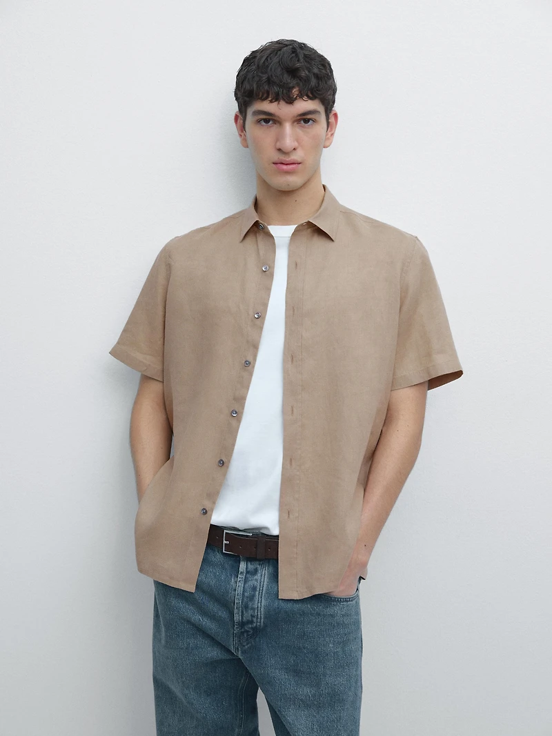 Regular fit short sleeve linen shirt