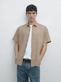 Regular fit short sleeve linen shirt