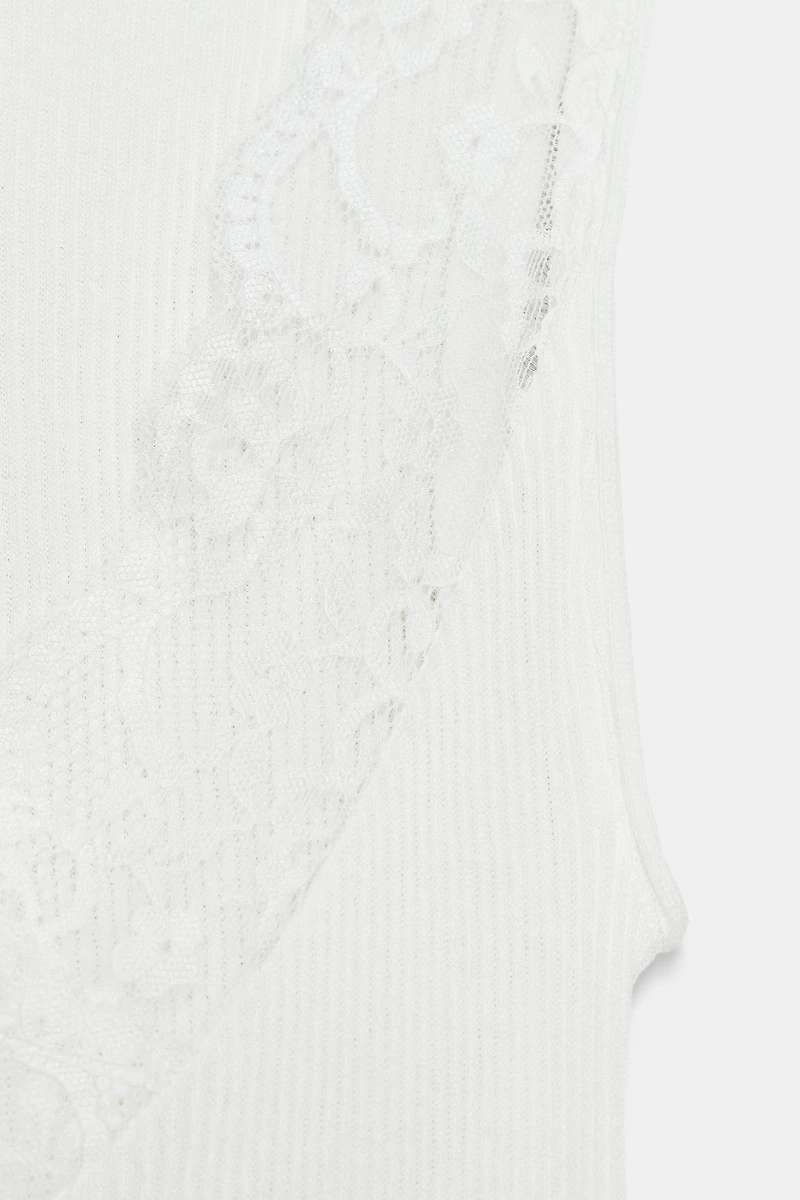 T-SHIRT CÔTELÉ DENTELLE