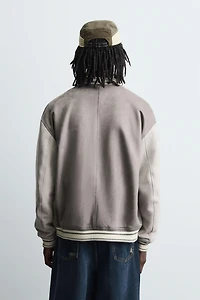 FAUX SUEDE BOMBER JACKET WITH PATCHES