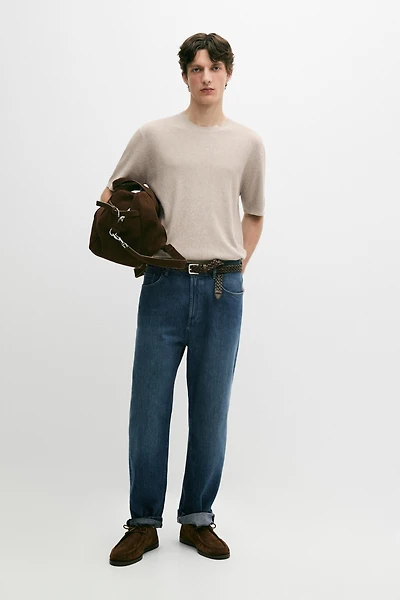 Short sleeve knit cotton blend sweater