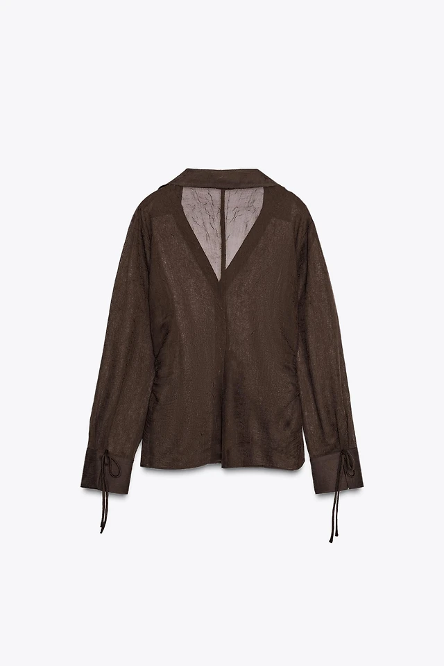 Chemisier Zara Rouge Plissé Semi-transparent Taille XS (ajustement S) – Neuf Avec étiquettes