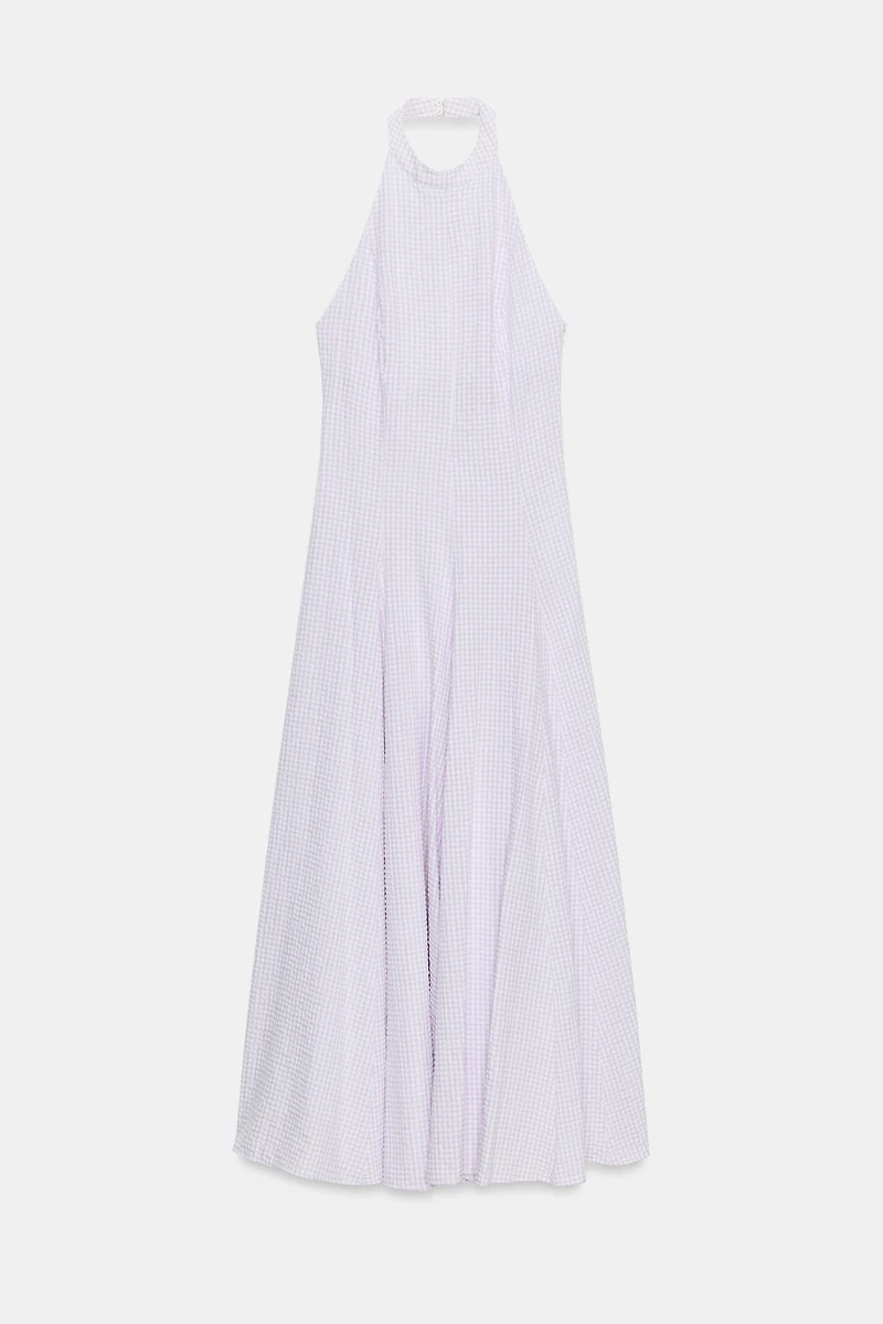 GINGHAM HALTER VOLUMINOUS DRESS
