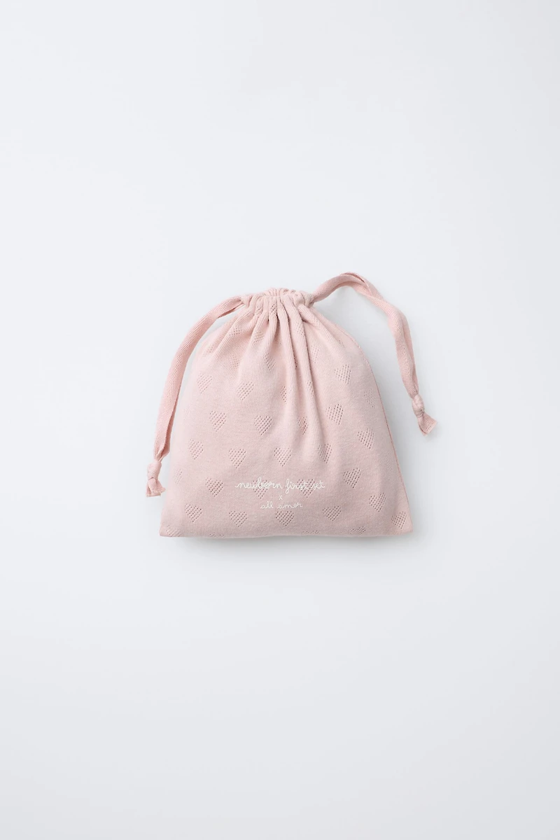 POINTELLE HEART LAYETTE SET AND BAG