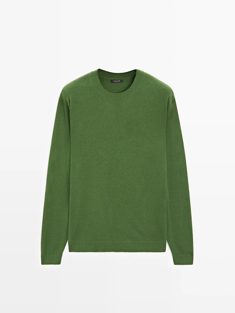 Wool blend crew neck knit sweater