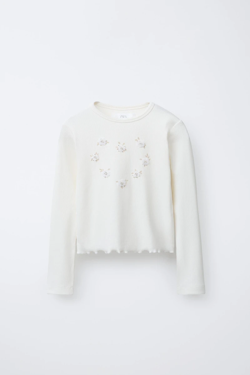 T-SHIRT AVEC APPLIQUÉ FLEURS