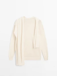 Linen blend knit cardigan with scarf