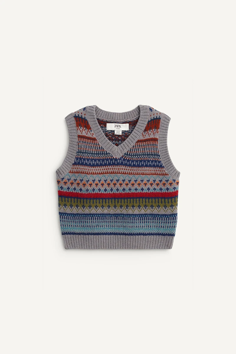LIMITED EDITION WOOL BLEND GREEK KEY KNIT VEST