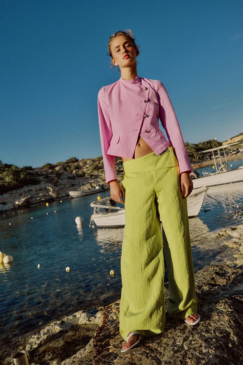 HIGH-WAISTED WIDE LEG PANTS WITH FLAP