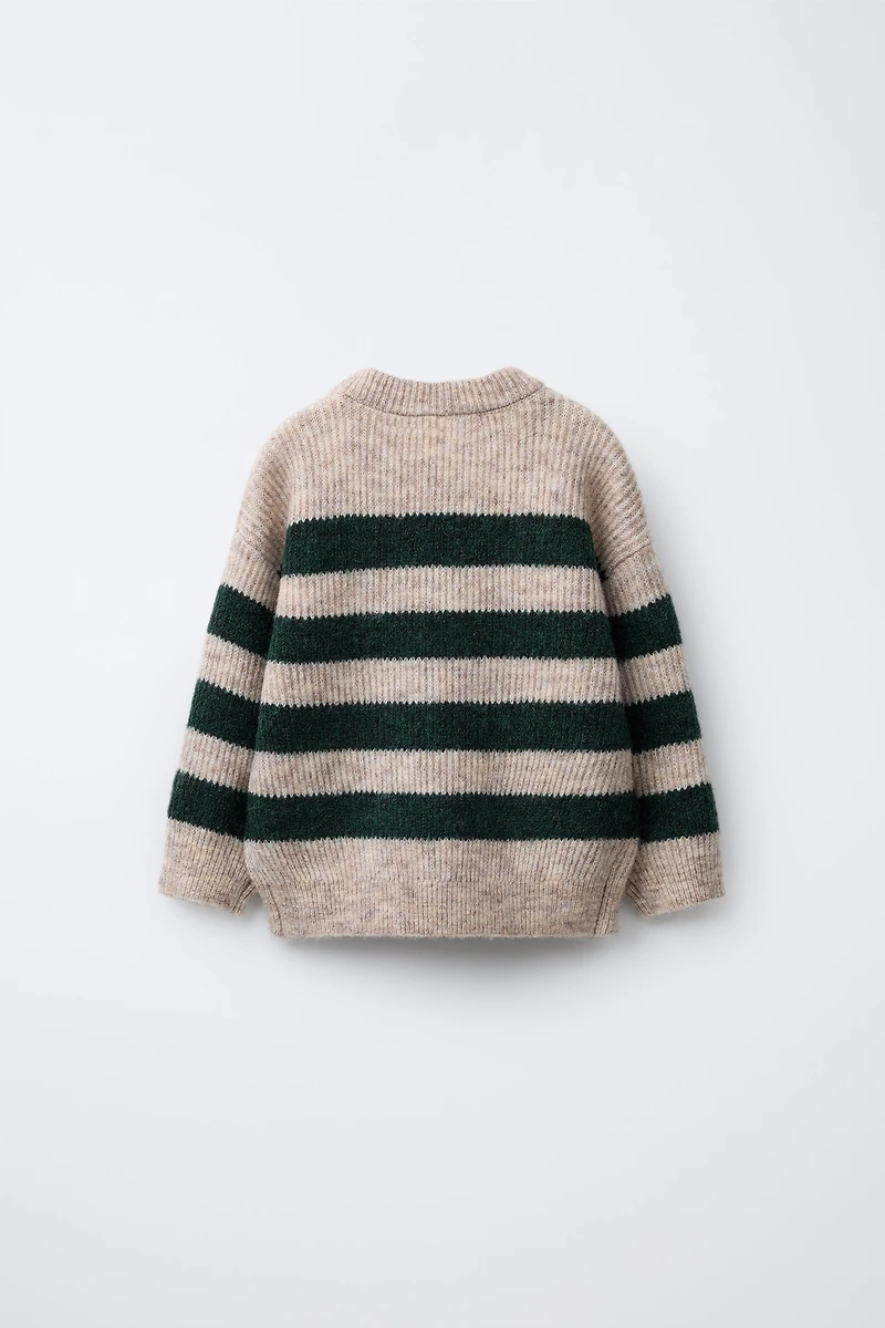 STRIPED KNIT SWEATER WITH FOREST EMBROIDERY