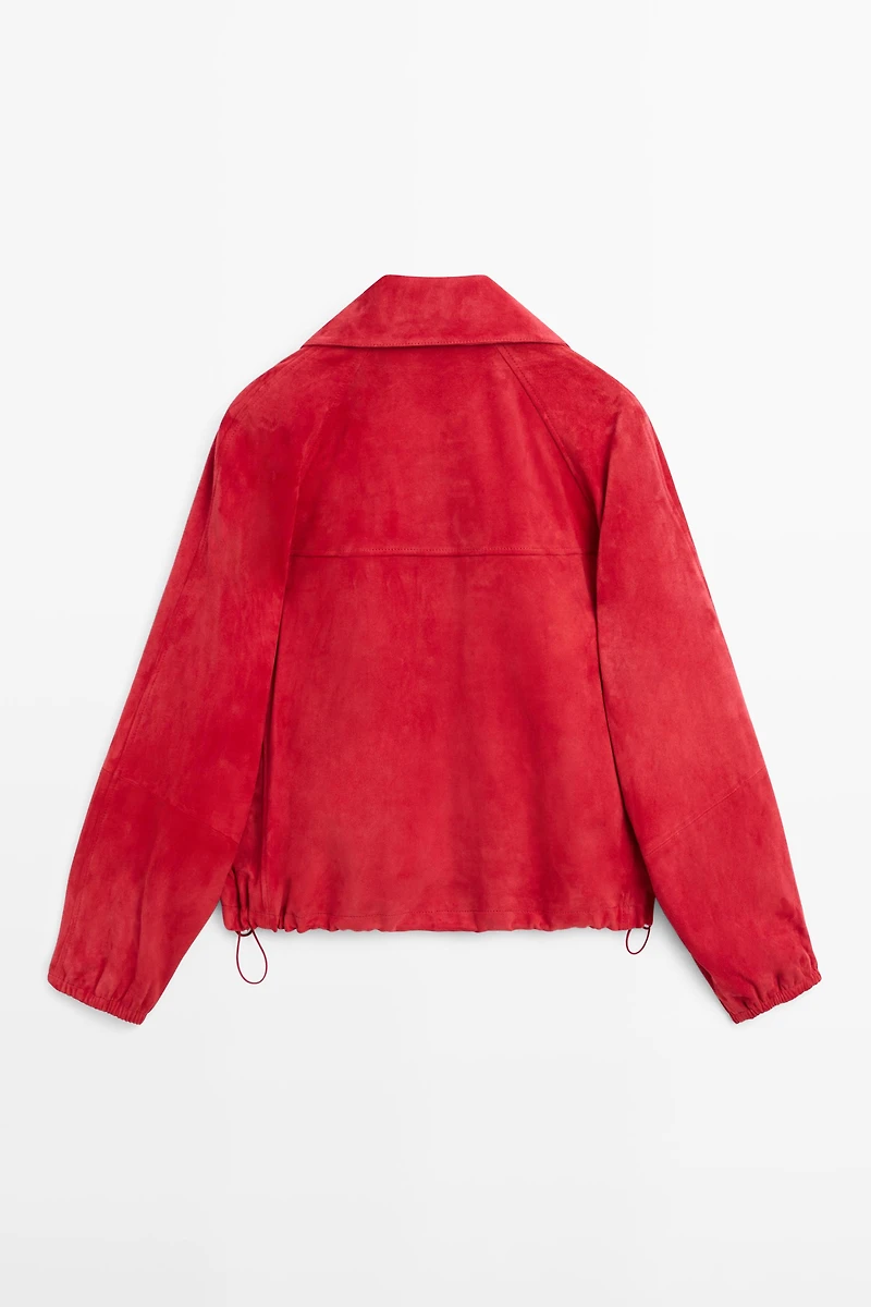 Blouson bomber en cuir et daim