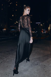 LONG COMBINATION LACE DRESS