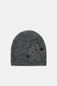 BEADED EMBROIDERED KNIT BEANIE