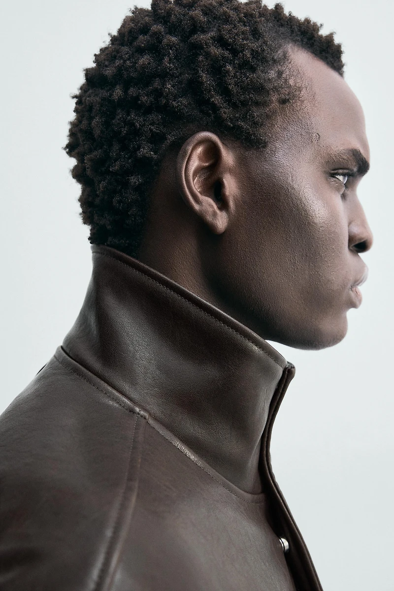 CONTRAST FAUX LEATHER JACKET