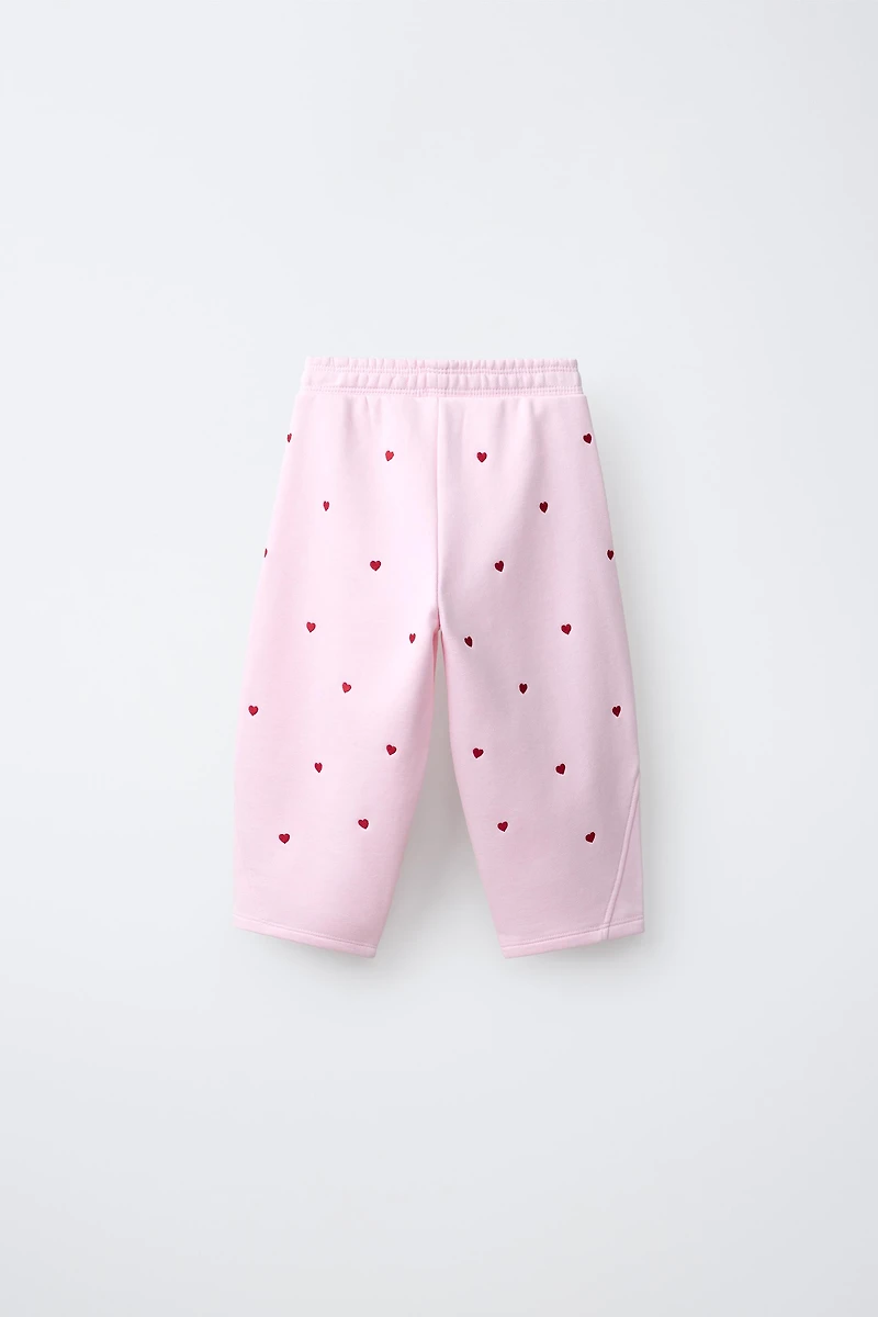 EMBROIDERED HEART BARREL PLUSH PANTS