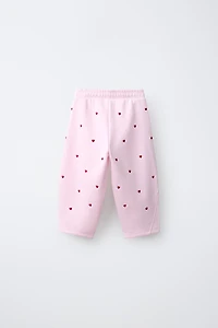 EMBROIDERED HEART BARREL PLUSH PANTS