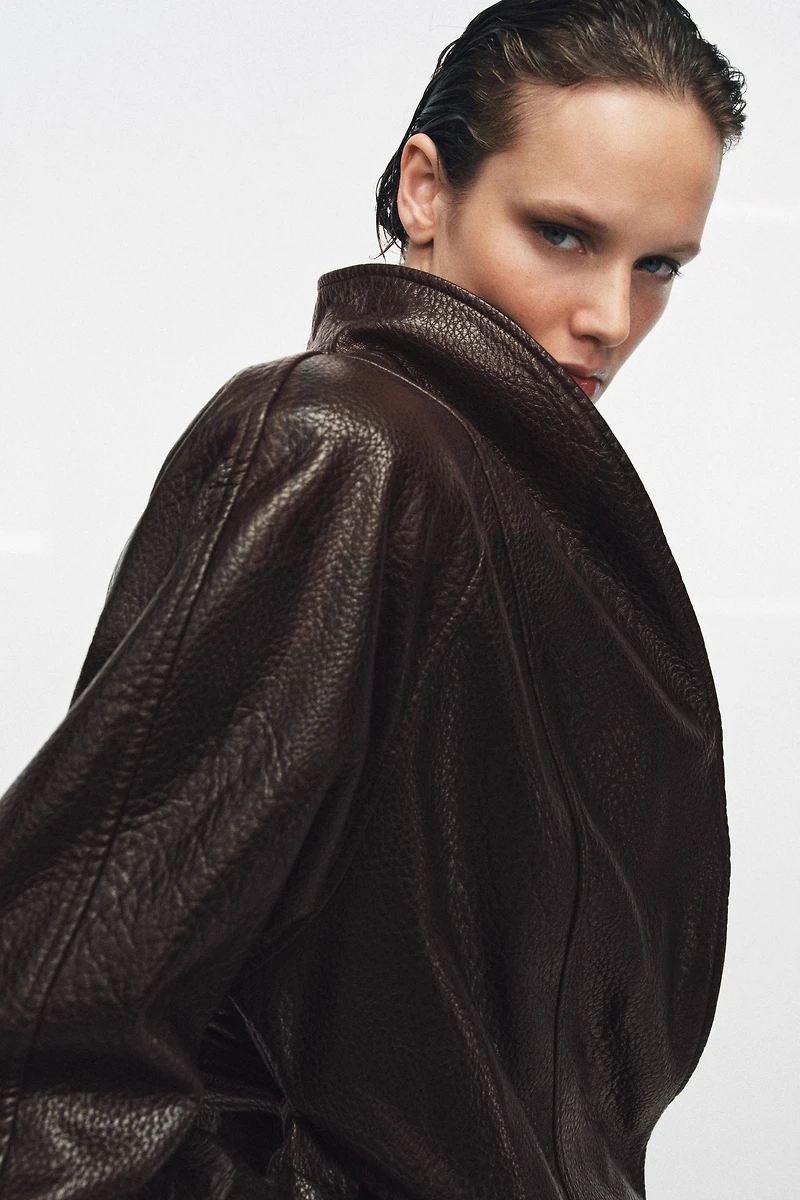 ZW COLLECTION FAUX LEATHER BELTED JACKET