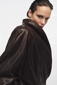 ZW COLLECTION FAUX LEATHER BELTED JACKET
