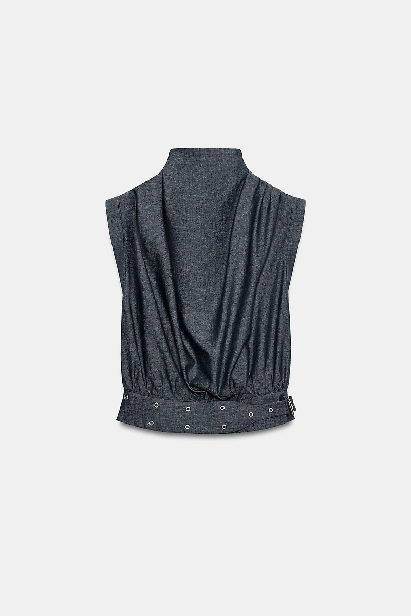 LINEN BUCKLE STUD TOP