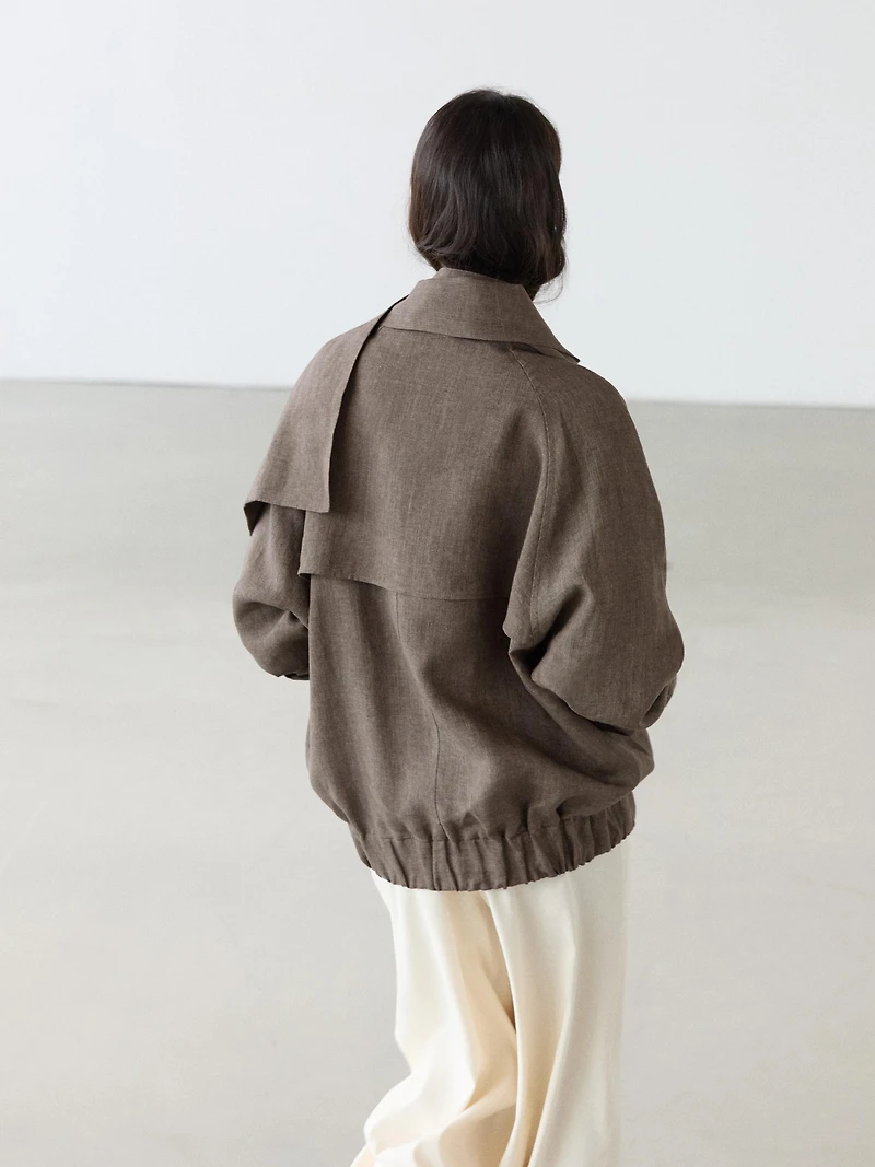 Linen melange bomber jacket with scarf