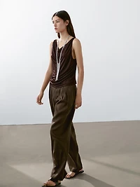 100% linen triple darted trousers
