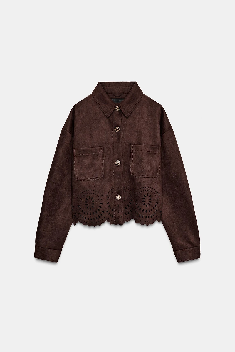 DIE-CUT HEM FAUX SUEDE JACKET