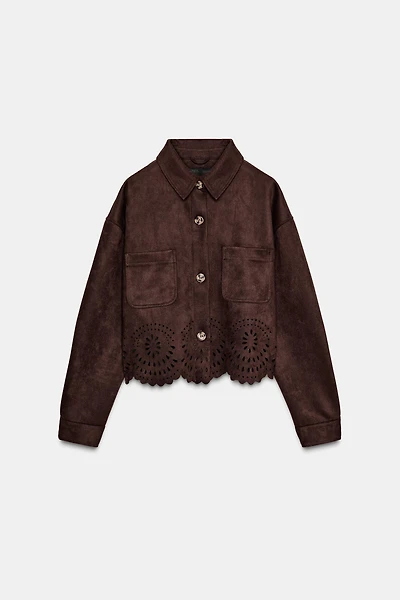 VESTE EFFET DAIM AVEC BAS POINTELLE