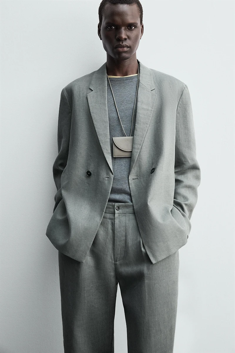 100% LINEN DOUBLE BREASTED SUIT BLAZER