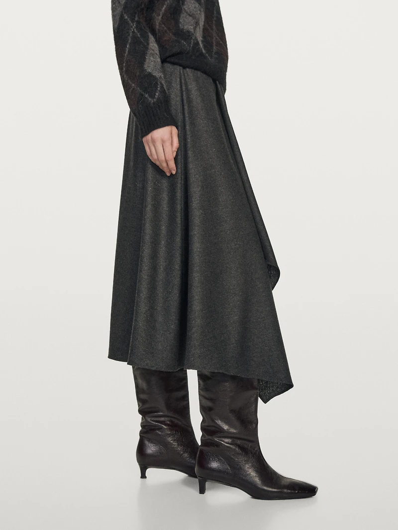 Flared wool blend midi skirt with pleat