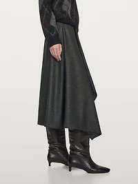 Flared wool blend midi skirt with pleat