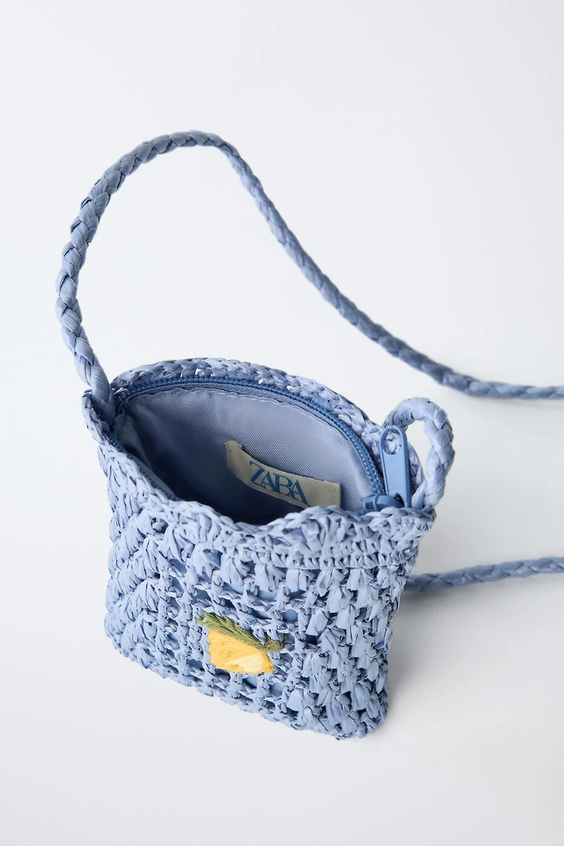 RAFFIA EFFECT FRUIT CROSSBODY BAG